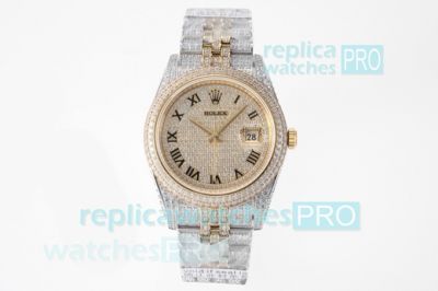 TW Factory Iced Out Rolex Replica Datejust Two Tone Diamond Watch 41MM